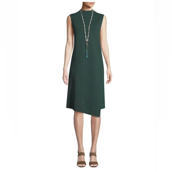 Eileen Fisher Mock-Neck Ponte-Knit Faux-Wrap Dress - Picture 1 of 2